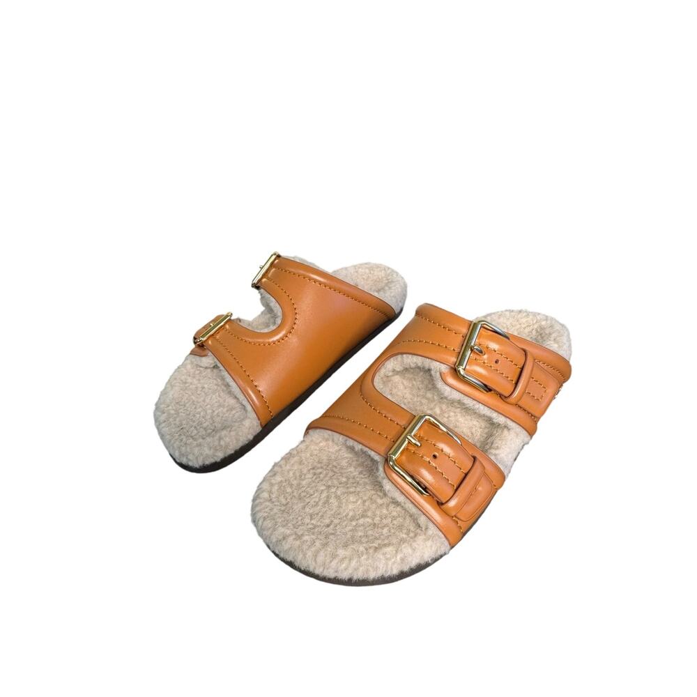 Valentino NIB Fussfriend Shearling Lined Leather Sandals in Brown Size 39.5 - Picture 6 of 14